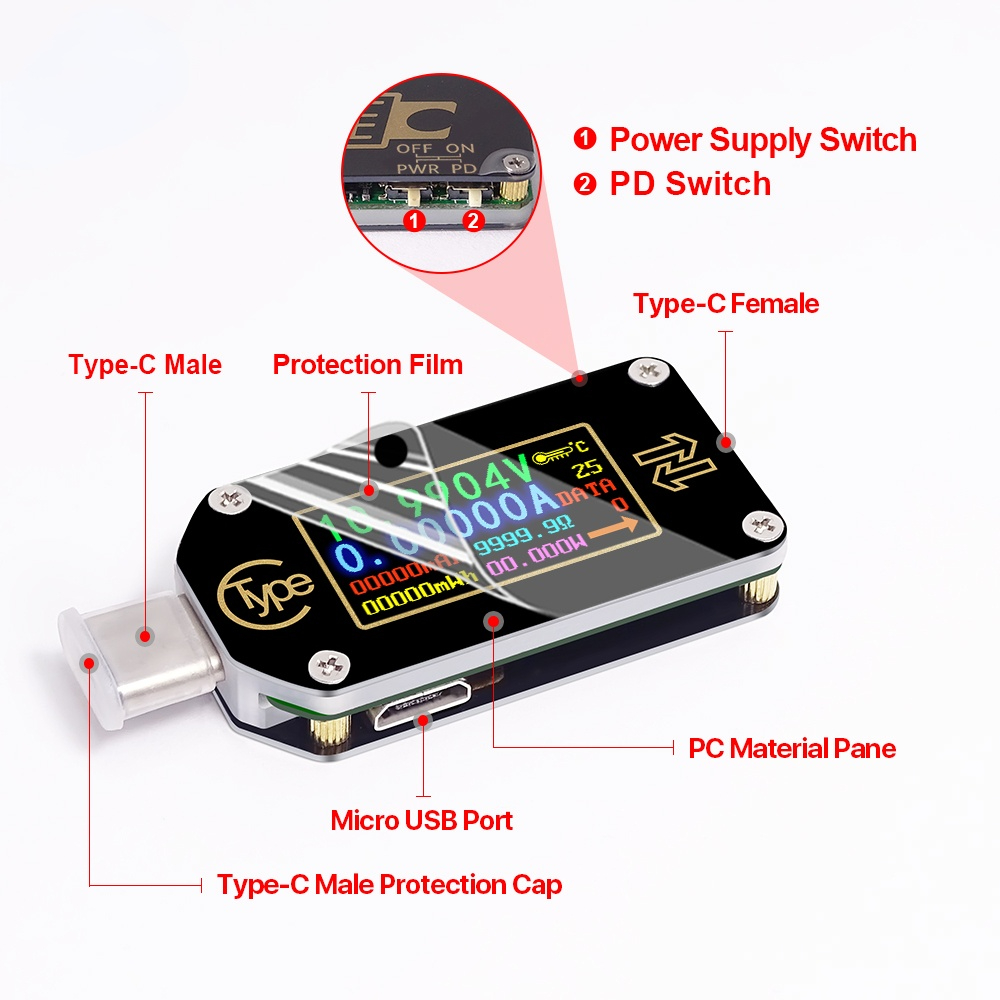 TC66/TC66C  Type-C PD trigger  USB-C Voltmeter ammeter voltage 2 way current meter multimeter PD charger battery USB Tester