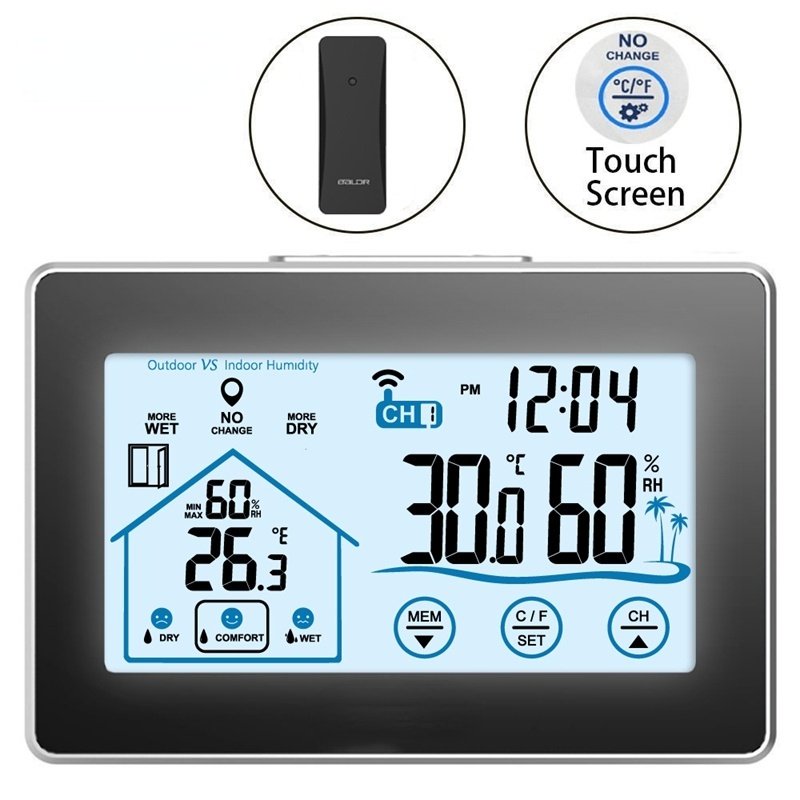 Touch Screen Wireless Weather Station Digital Home Temperature Humidity Meter Forecast Calendar Comfort Indicator Remote Sensor