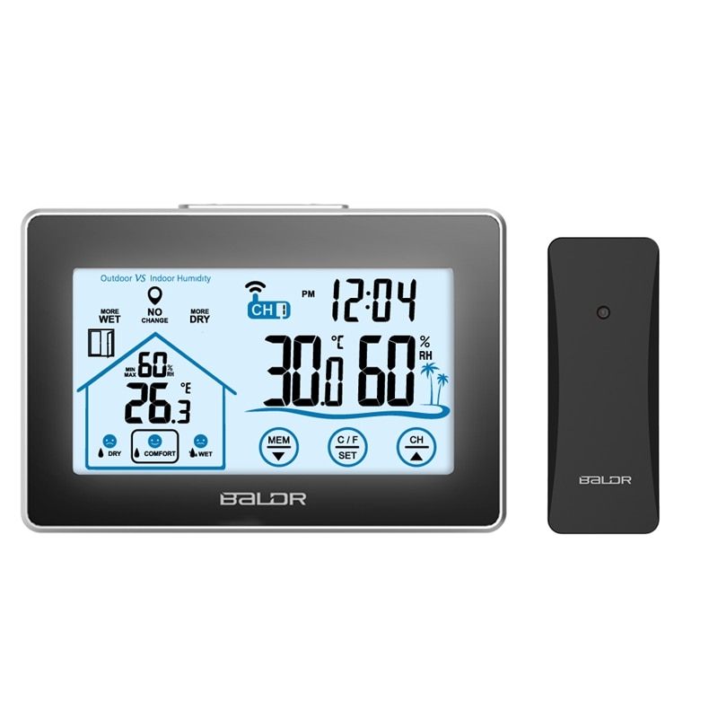 Touch Screen Wireless Weather Station Digital Home Temperature Humidity Meter Forecast Calendar Comfort Indicator Remote Sensor