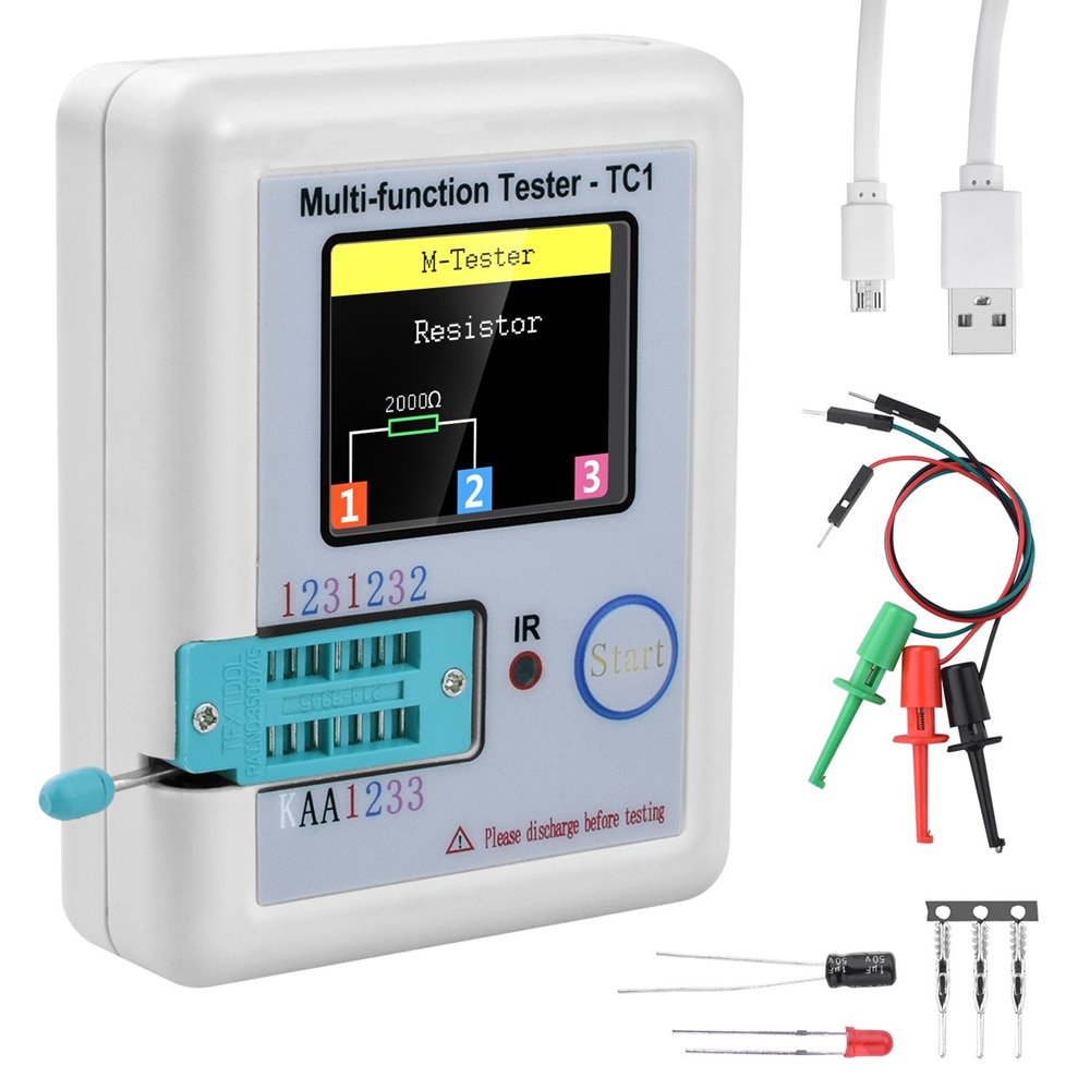 LCR-TC1 1.8" TFT LCD Display Multi-meter Transistor Tester Diode Triode Capacitor Resistor Test Meter MOSFET NPN PNP Triac MOS