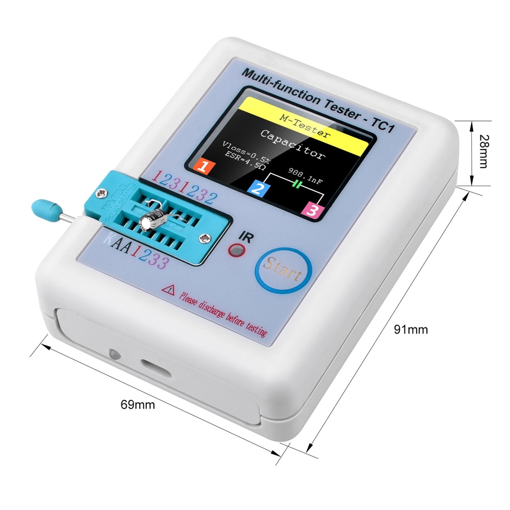 LCR-TC1 1.8" TFT LCD Display Multi-meter Transistor Tester Diode Triode Capacitor Resistor Test Meter MOSFET NPN PNP Triac MOS