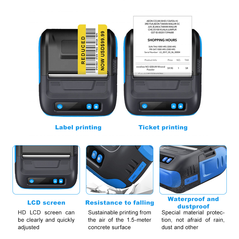 P29L Blue Tooth 80 MM Thermal 3 Inch Label Receipt Receiptmobile Portable Printer Direct Barcode Receipt Printer Oem