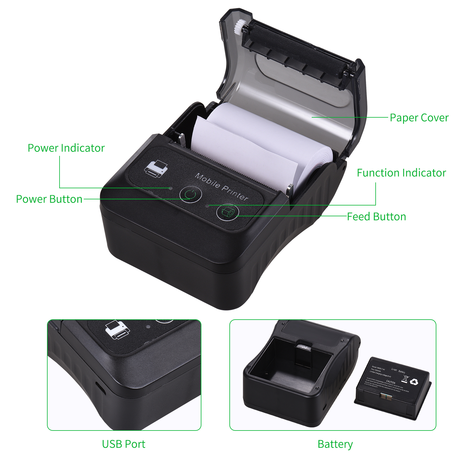 Portable Phone Thermal Receipt Printer 58mm Mini Size To Carry On Works With Android & iOS Handheld Wireless Bluetooth Printer