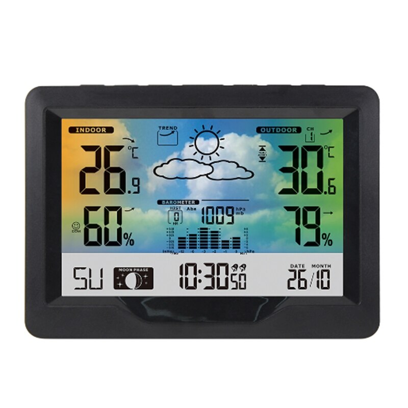 Wireless LCD Digital Weather Station Indoor Outdoor Thermometer Hygrometer Wall Barometer MoonPhase Weather Forecast Alarm Watch