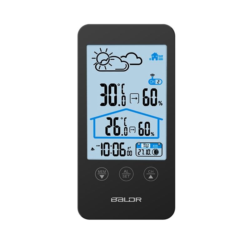 Touch Screen Wireless Thermometer Hygrometer Indoor Outdoor Weather Station Weather Forecast Moon Phase Calendar Snooze Alarm