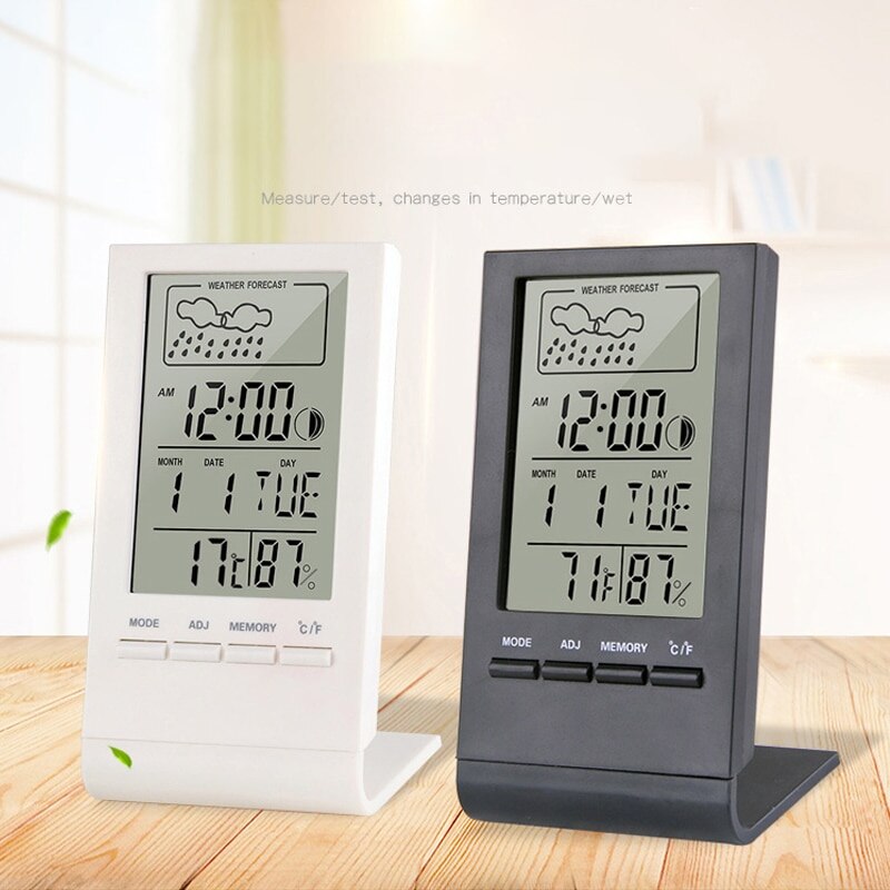 Thermometer Hygrometer Gauge Indicator Indoor/Outdoor Weather Station Automatic Electronic Temperature Humidity Monitor Clock