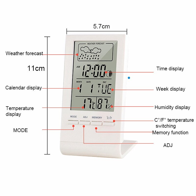 Thermometer Hygrometer Gauge Indicator Indoor/Outdoor Weather Station Automatic Electronic Temperature Humidity Monitor Clock