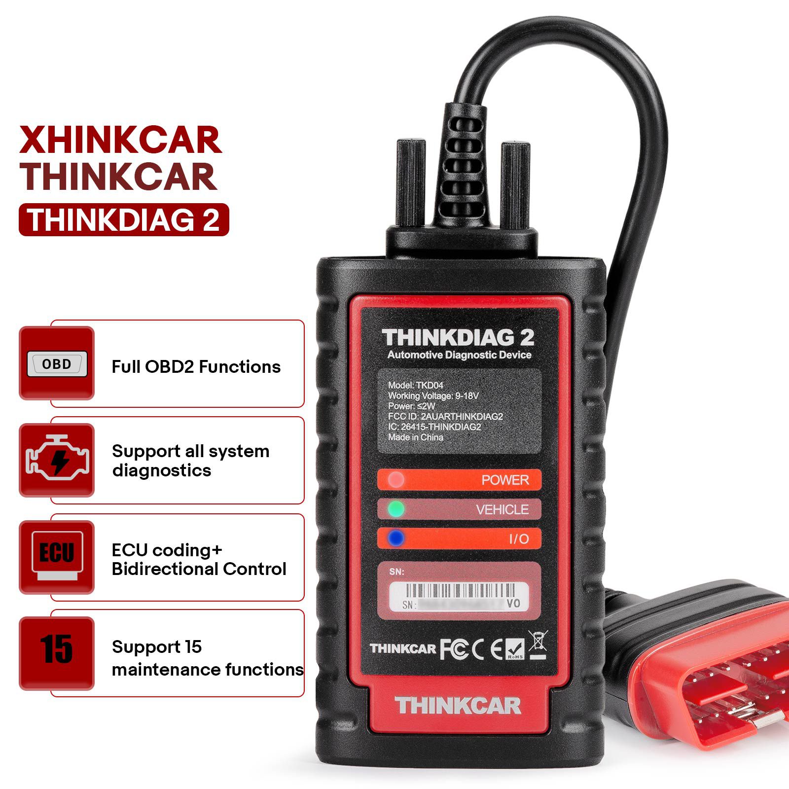 THINKCAR Thinkdiag2 All System Bidirectional Diagnostic Scanner with CAN-FD Protocol Auto VIN ECU Coding 15+ Reset Functions Free Update for One Year