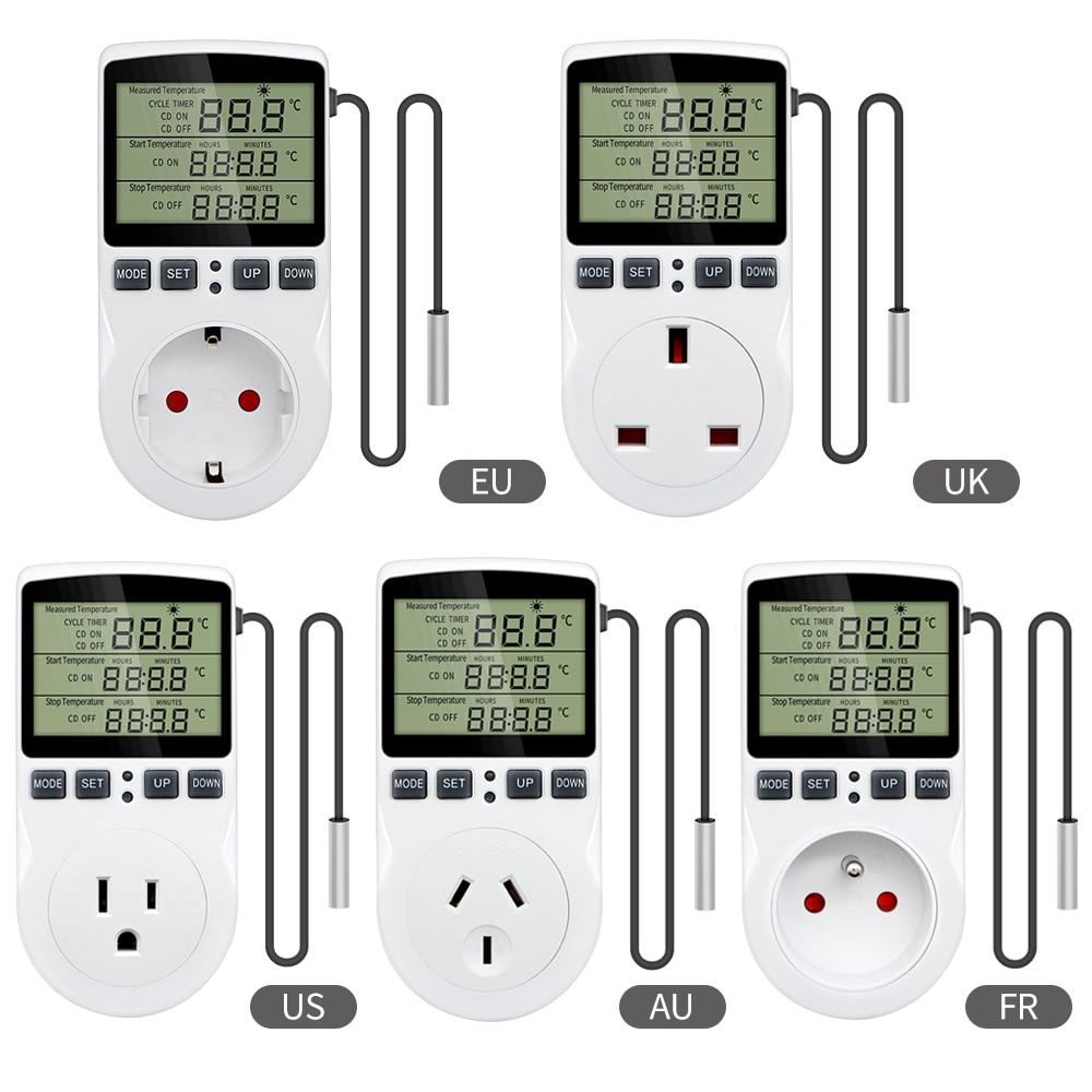 Timer Socket Thermostat Digital Temperature Controller Socket Outlet With Timer Switch Sensor Probe Heating Cooling