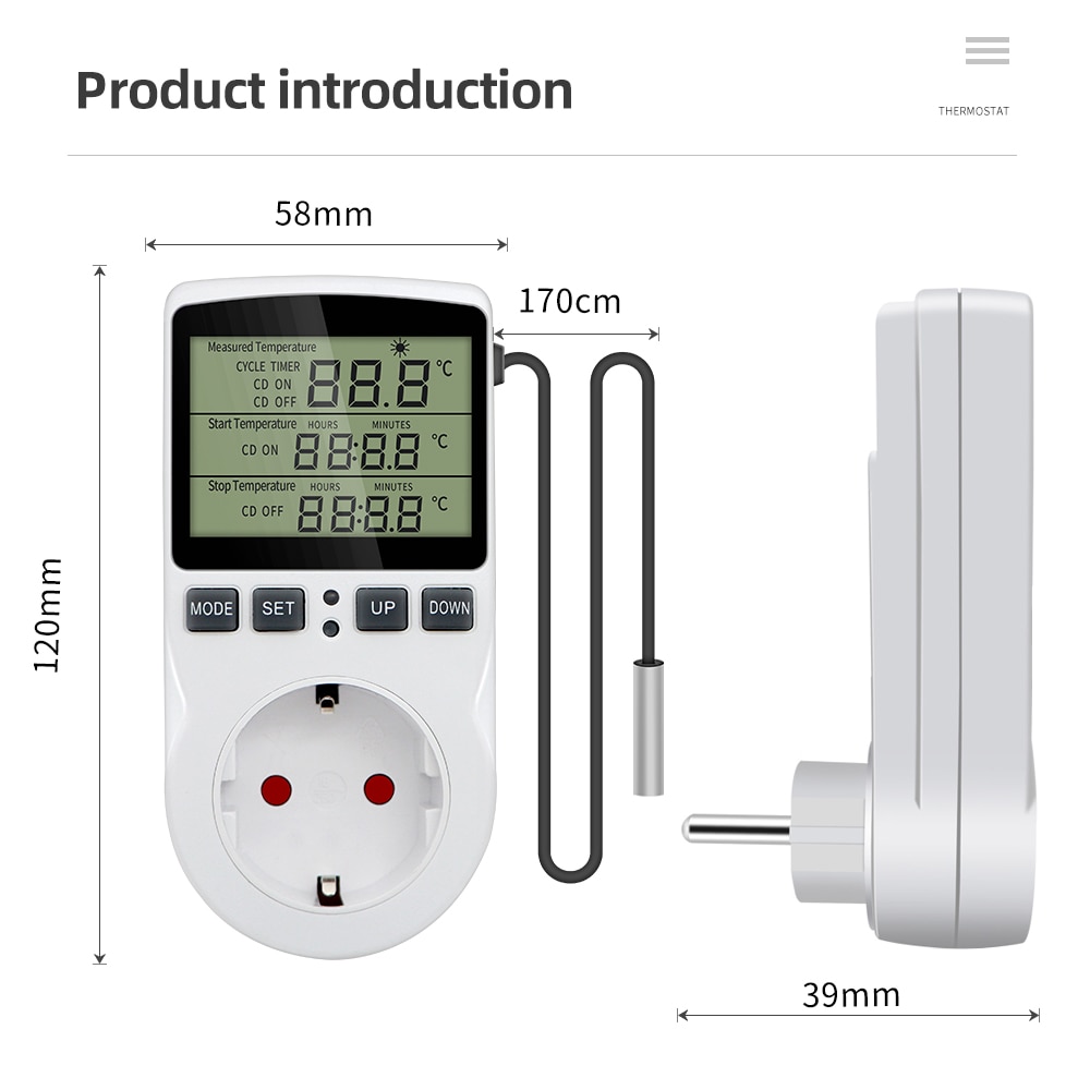 Timer Socket Thermostat Digital Temperature Controller Socket Outlet With Timer Switch Sensor Probe Heating Cooling