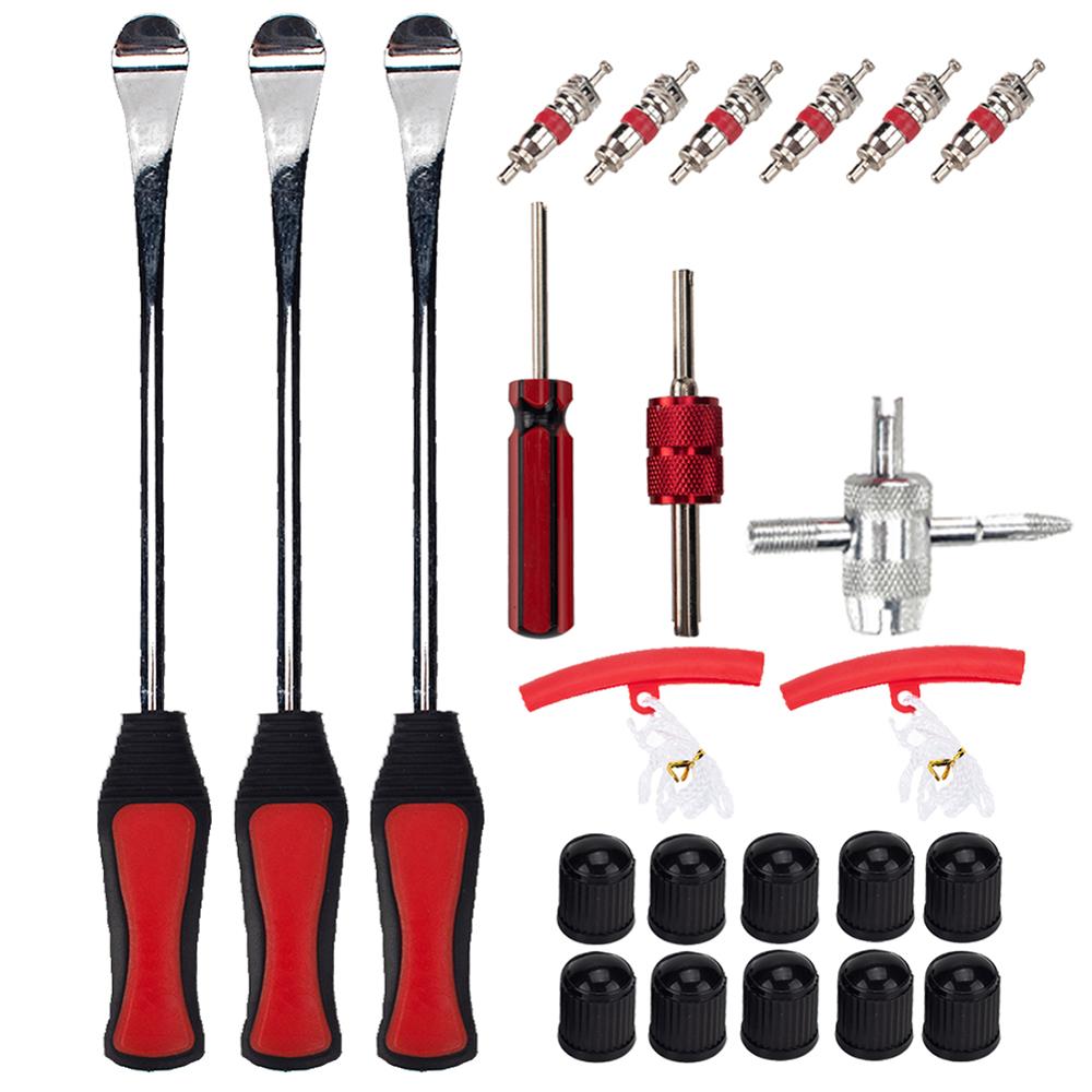 24pcs/set Tire Changing Set Tire Levers Spoon Set Spoon Lever Tools Rim Protectors Valve Caps Motor Bike Car Tire Irons Tool Kit