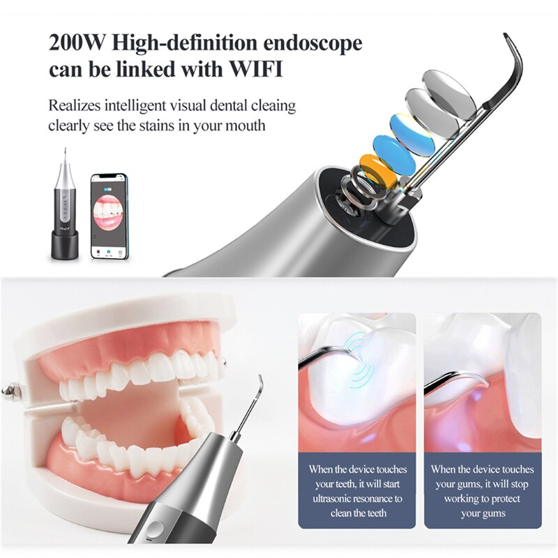 Ultrasonic Dental Scaler Electric Visual Camera Calculus Remover Sonic Tartar Plaque HD Endoscope Oral Care Tooth Cleaner
