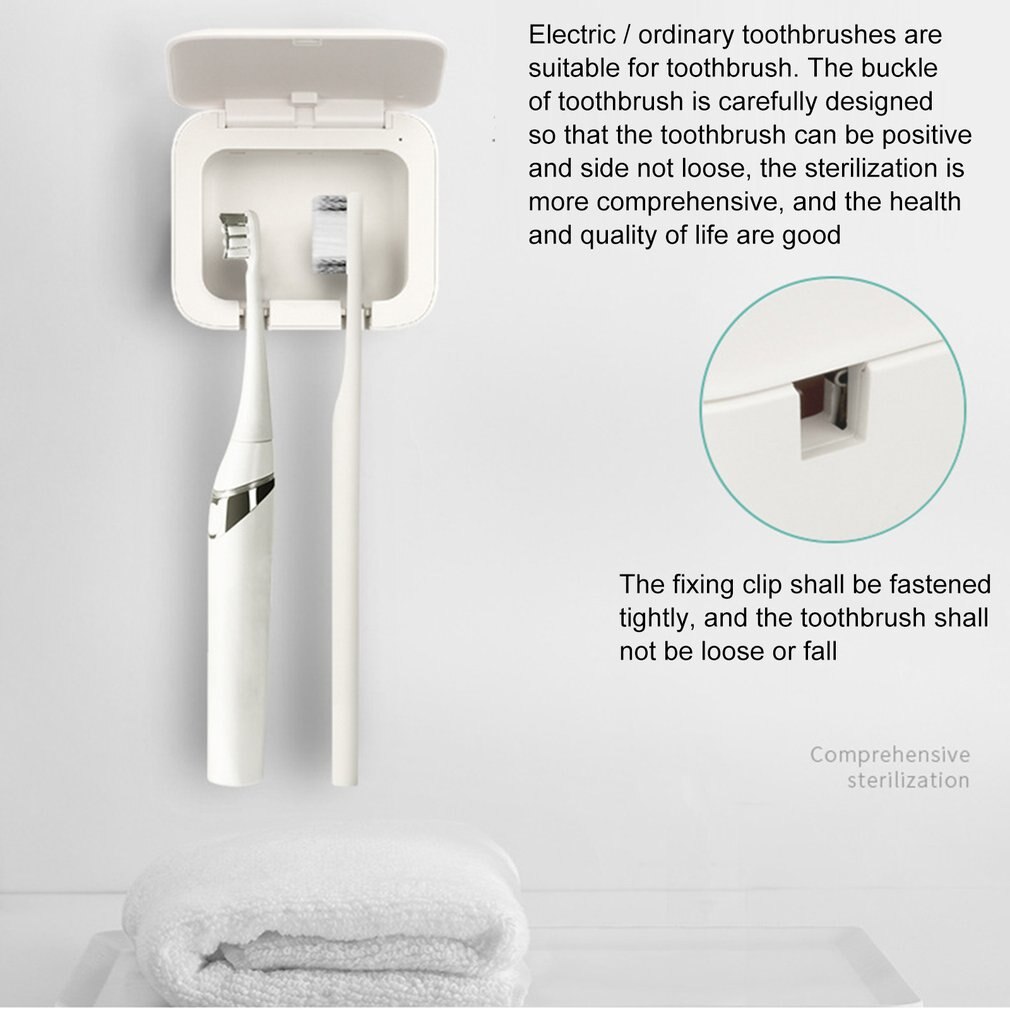 Toothbrush Sanitizer Plastic Oral Hygiene Anti-Bacteria Sanitize Toothbrush Sterilizer Wall-mounted UV Toothbrush Holder