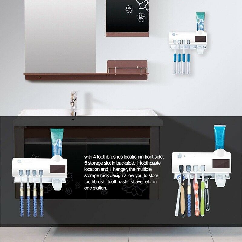 USB rechargeable Solar UV Light Ultraviolet Toothbrush Sterilizer Automatic Toothpaste Dispener Electric Toothbrush Holder