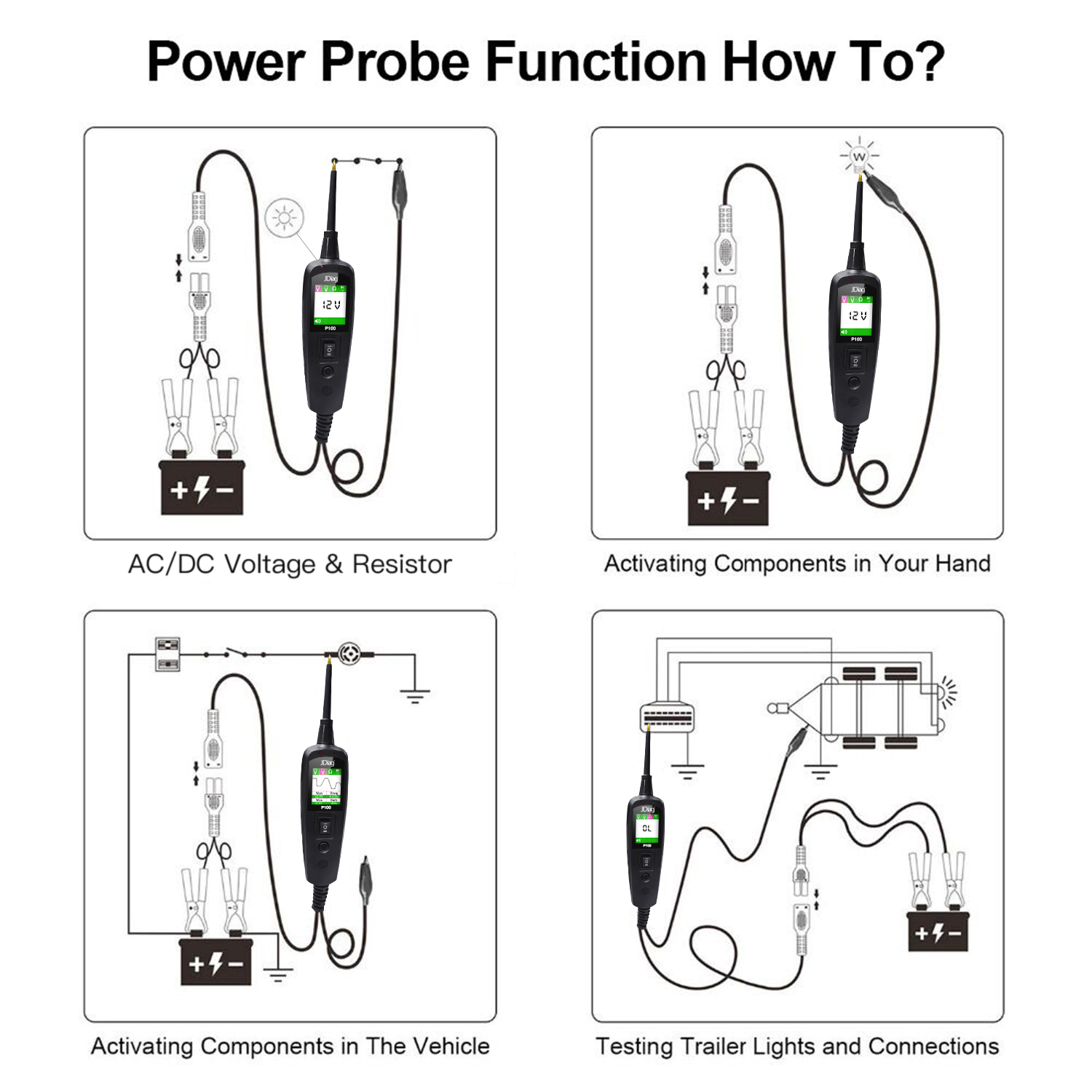 TopDiag P100 PowerPro JDiag P100  Electrical Circuit Tester for Cars Trucks and Motorbikes Multi-Lingual Automotive Circuit Tester