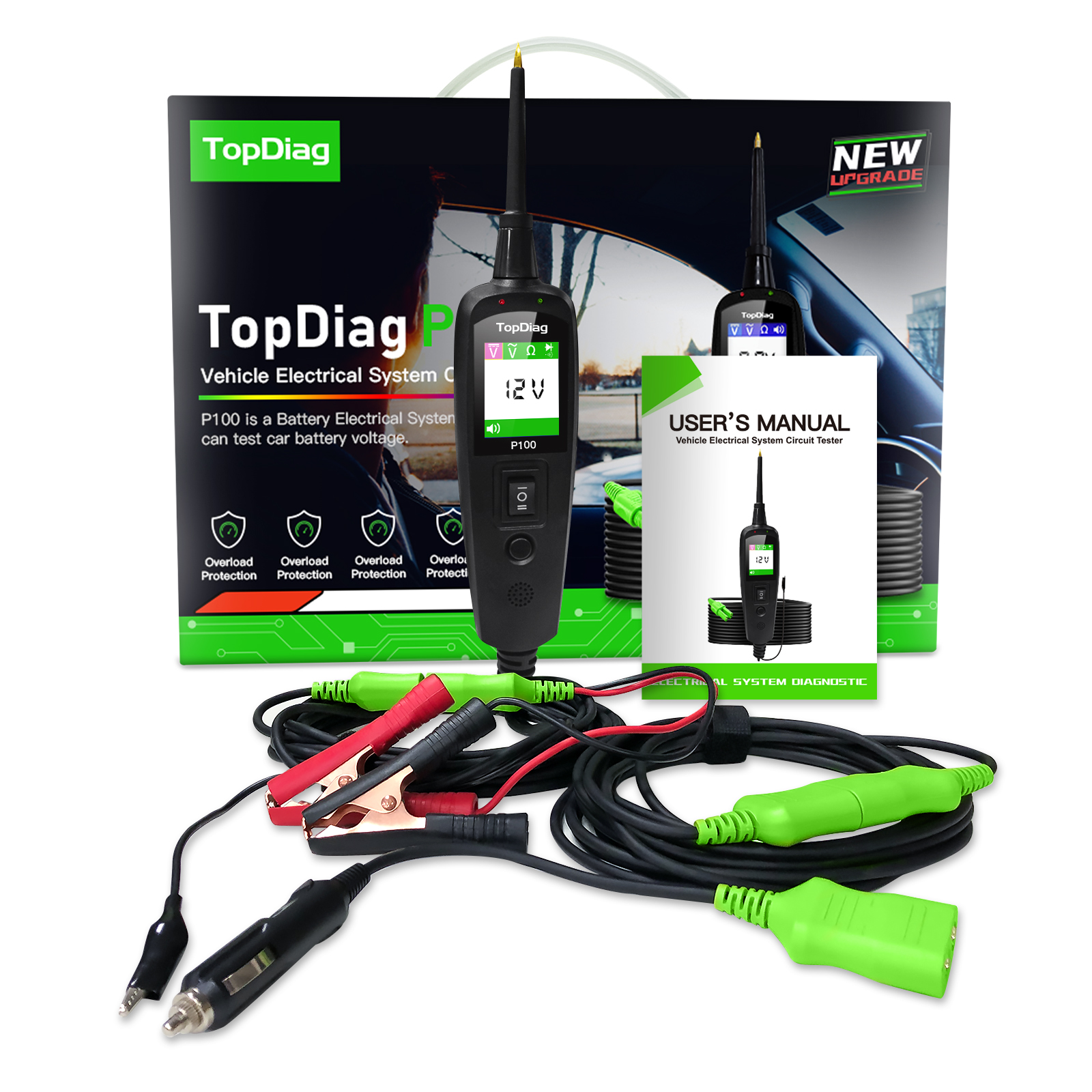 TopDiag P100 PowerPro JDiag P100  Electrical Circuit Tester for Cars Trucks and Motorbikes Multi-Lingual Automotive Circuit Tester