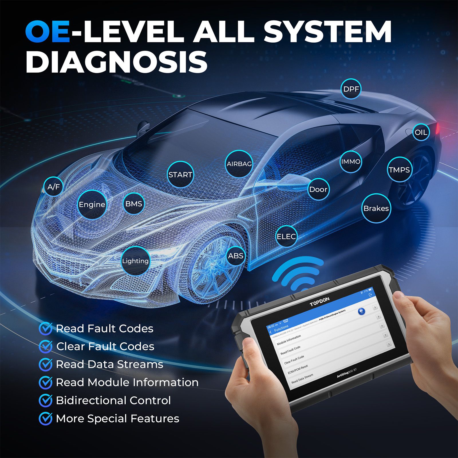 2024 TOPDON ArtiDiag 900 BT AD900BT Bidirectional Diagnostic Tool Supports ECU Coding 28 Service Functions 2 Years Free Update