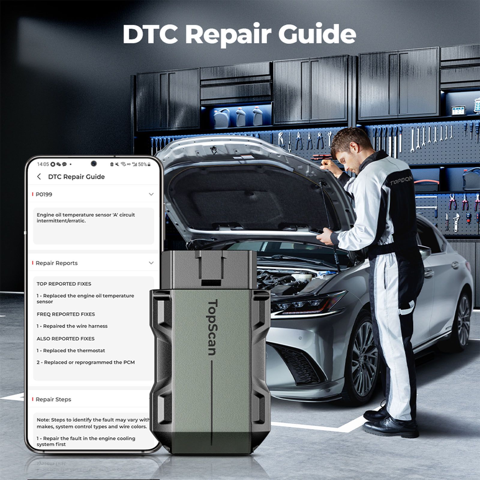 TOPDON TopScan Pro Mid-level Diagnostic Tool 13 Reset Functions I/M Readiness, Injector Coding, Tire Pressure Reset, Sunroof Initialization