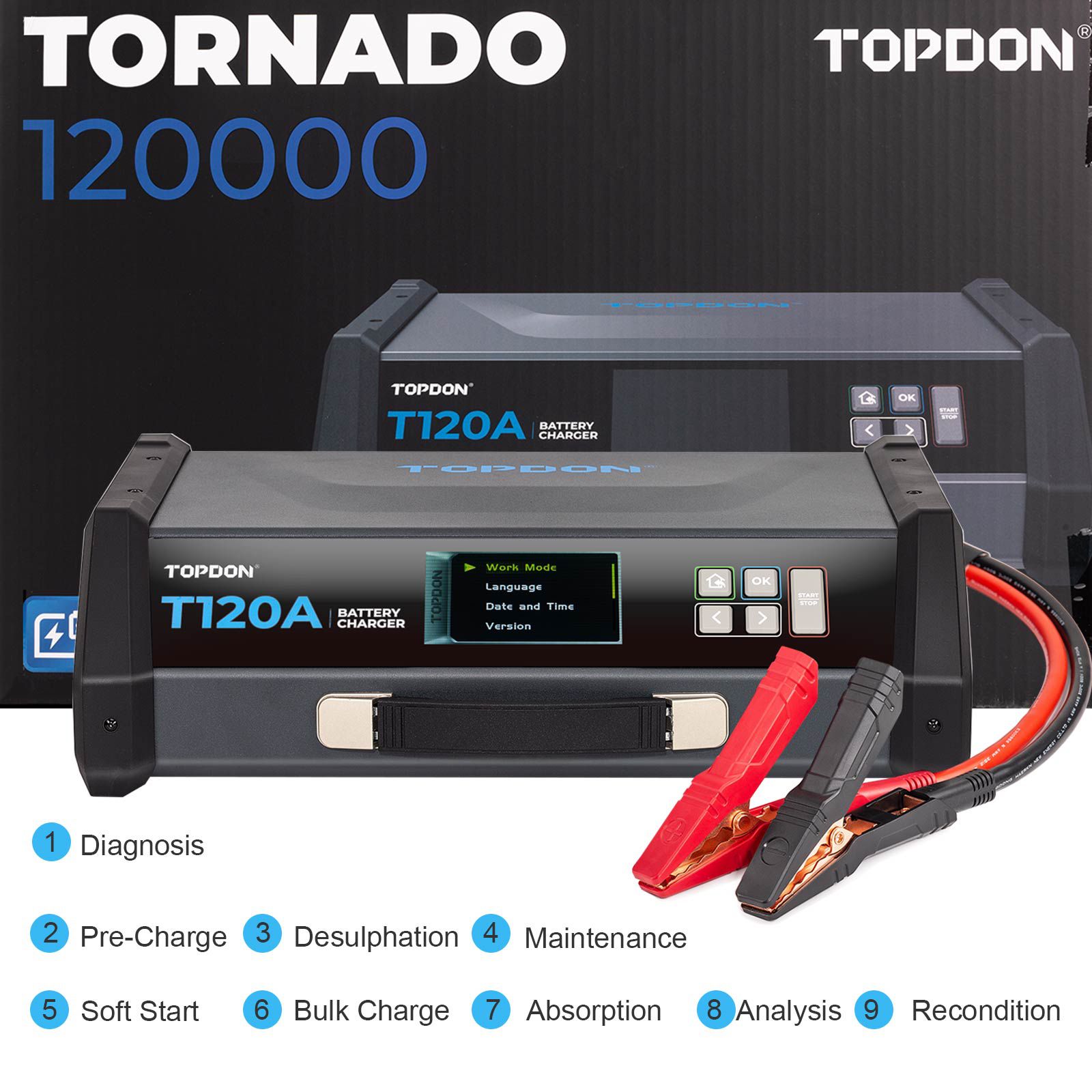 TOPDON TORNADO120000 2M 20A Stable Power Supply & 12V Battery Charger 2025 PTEN People's Choice Winner