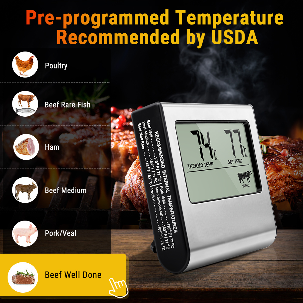 TP16 Digital Barbecue Meat Thermometer For Oven Thermomet With Timer Meat Probe Cooking Kitchen Thermometer For Meat