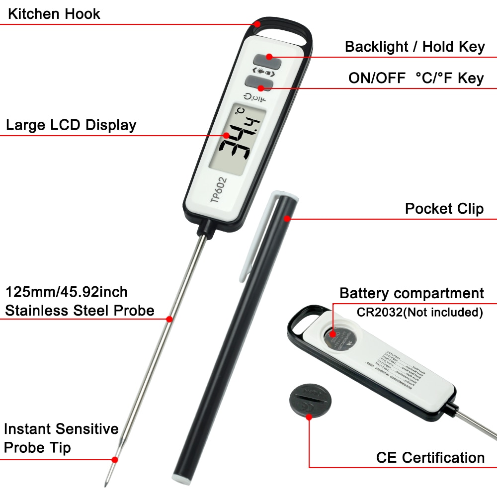 TP602 Meat Thermometer Kitchen Digital Cooking Food Water Milk Probe Electronic BBQ Household Temperature Detector Tool