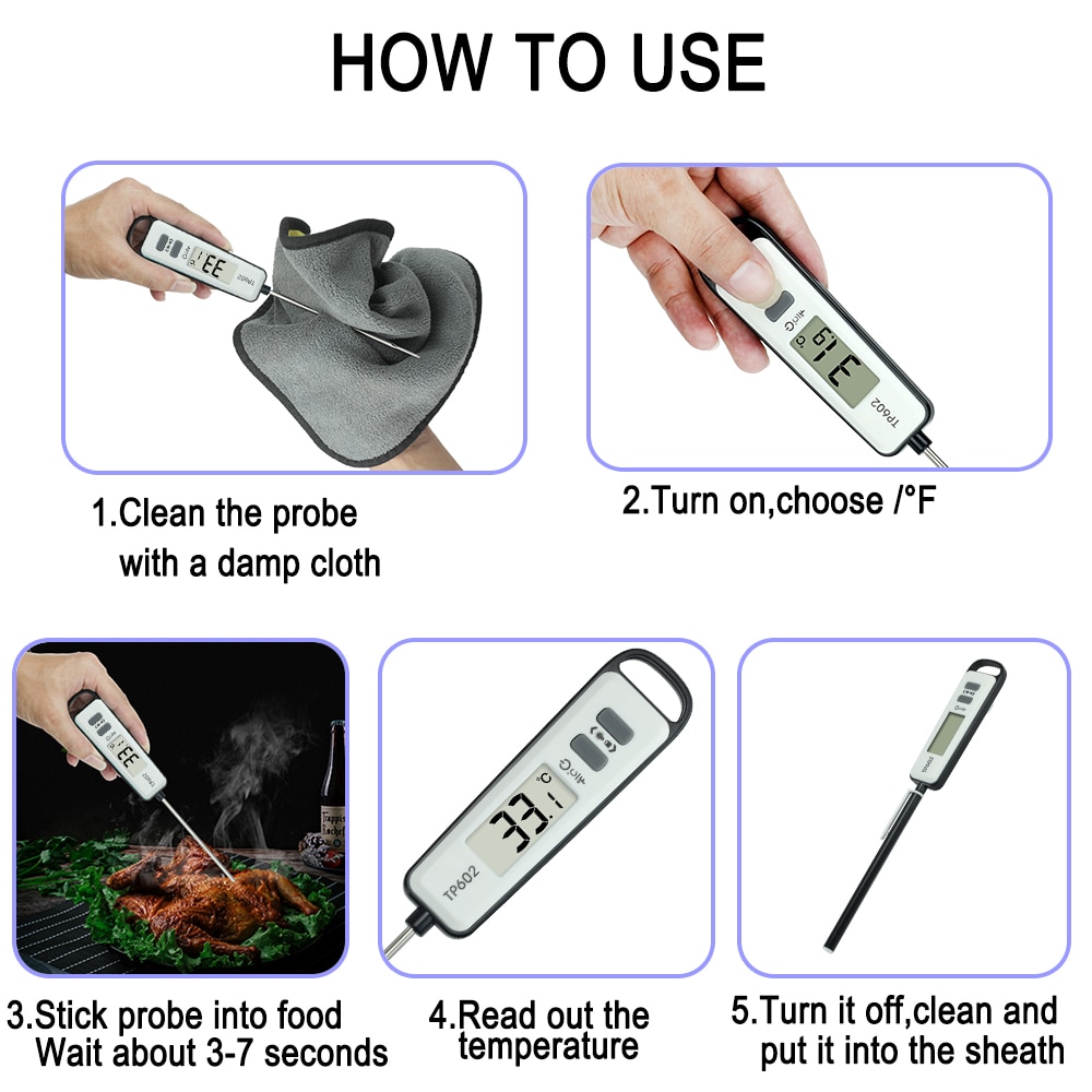 TP602 Meat Thermometer Kitchen Digital Cooking Food Water Milk Probe Electronic BBQ Household Temperature Detector Tool