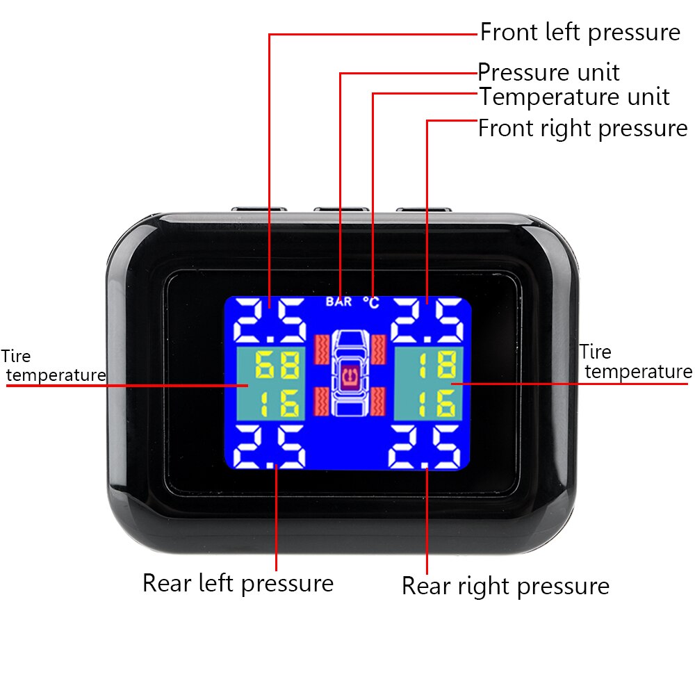 TPMS Car Tire Pressure Alarm Monitor System LCD Display 4 External Sensors Tyre Pressure Temperature Warning Security Systems