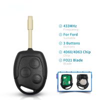 Transponder 4D60/4D63 Chip 433Mhz Replacement Remote Key For Ford Focus Fusion Mondeo Fiesta Galaxy 3 Buttons FO21 Blade
