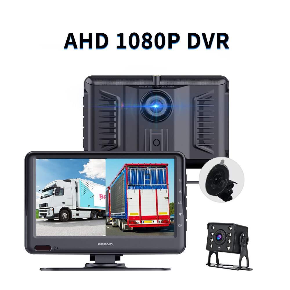 Truck DVR AHD 1080P 7 Inches Monitor Driving Video Recorder Dual Lens Front/Rear Dual Recording HD Night Vision Reversing Camera