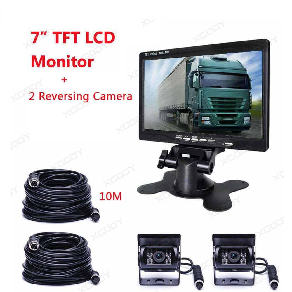 7 Inch Truck Monitor Reversing System 4Pin 10M Cable 2pc Reversing Camera Color Car Monitor