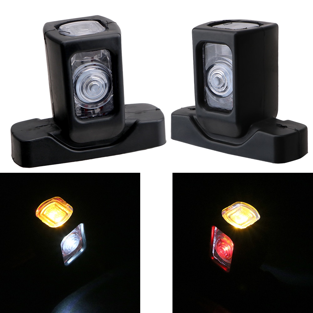 1 Pair 10-30v Truck Side Lamp 3 Faces Red Amber White Color Lighting 4 LED Marker Side Light For Trailer Truck Van Lorry