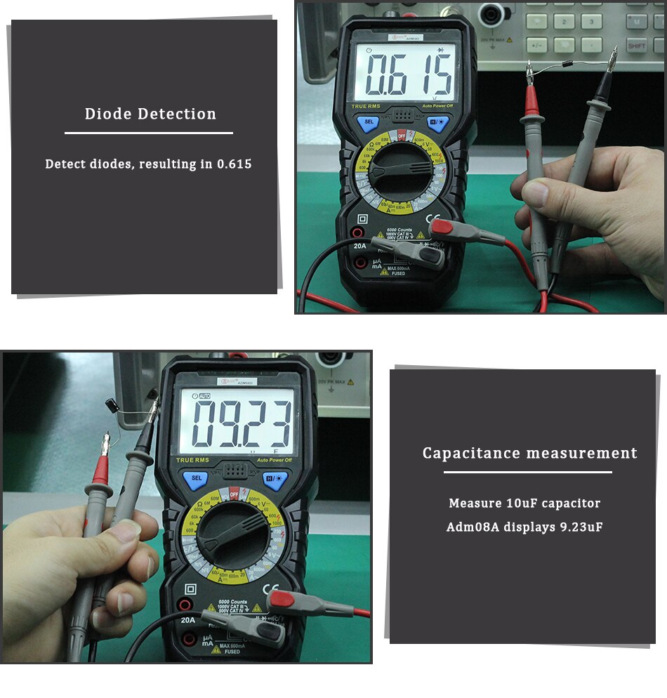 True RMS Digital Multimeter ADM08A/D profession DC AC Auto Range/Manual Ammeter Voltmeter Capacitor Ohm Hz DIY NCV Tester ESR Meter