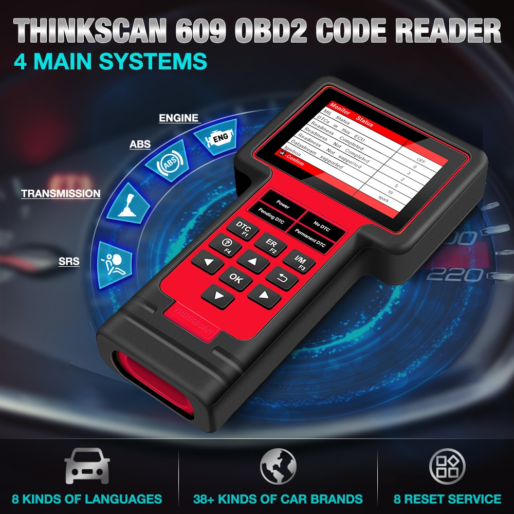 Thinkcar 609 OBD2 Scanner ECM TCM ABS SRS System Diagnostic tool with Oil Brake TPMS SAS ETS Injec BMS DPF Reset free update
