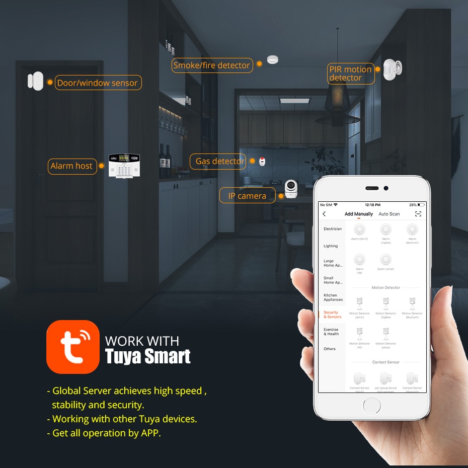 Tuya Smart Alarm System WIFI Burglar Alarm Smart Home GSM Alarm System with Color LCD Display Home Security Motion Sensor