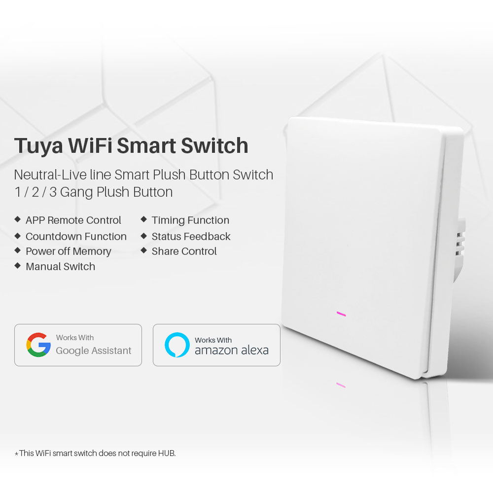 1Gang Tuya Smart Switch WiFi Plush Button Switch AC 100-240V 2400W Smart Home Automation Works With Alexa Google Home