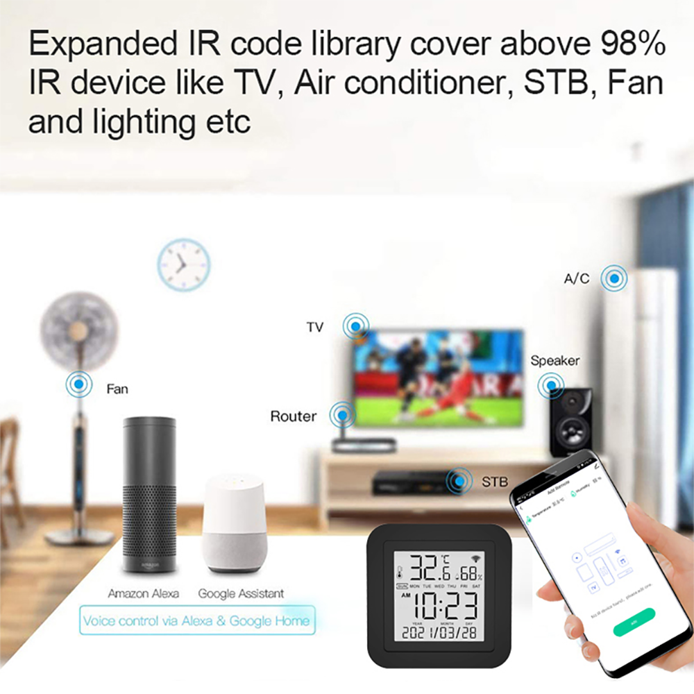 S09 Tuya WiFi Smart IR Remote with Temperature Humidity Sensor Date Display for Air Conditioner TV AC Works with Alexa,Google Home