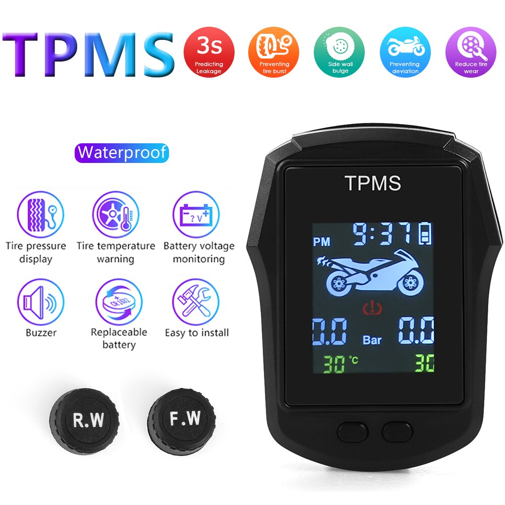 Waterproof Motorcycle TPMS USB Solar Motorbike Electric Bike Tire Tyre Pressure Monitoring Alarm Systems with External Sensors