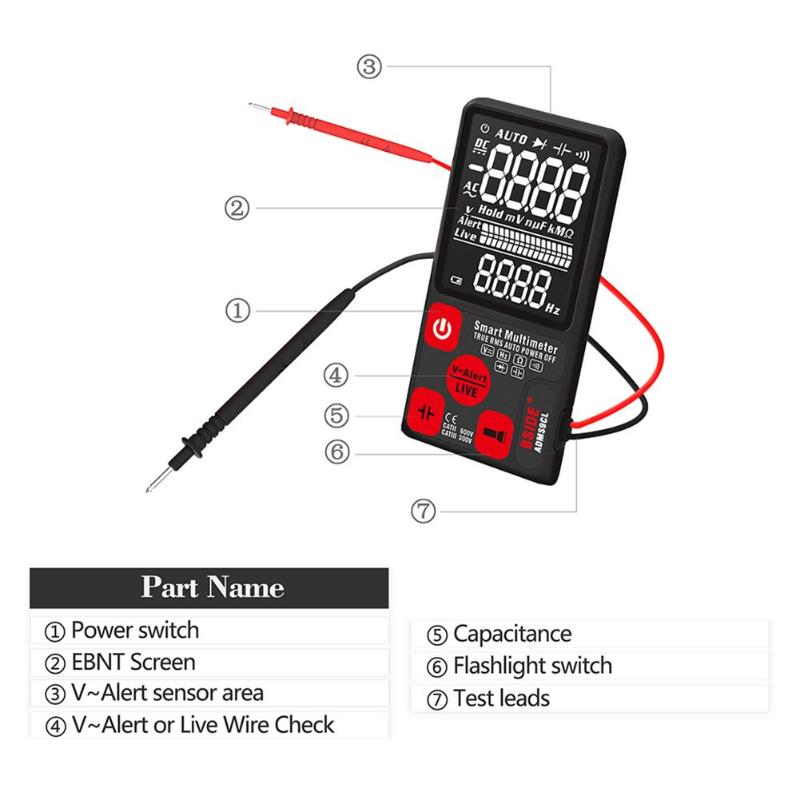 Ultra-Portable Digital Smart Multimeter ADMS7/ADMS7CL/ADMS9/ADMS9CL Large LCD 3-Line Display Voltmeter AC DC Voltage NCV Ohm Hz Multimeter