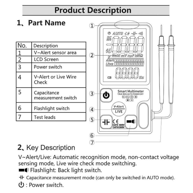 Ultra-Portable Digital Smart Multimeter ADMS7/ADMS7CL/ADMS9/ADMS9CL Large LCD 3-Line Display Voltmeter AC DC Voltage NCV Ohm Hz Multimeter