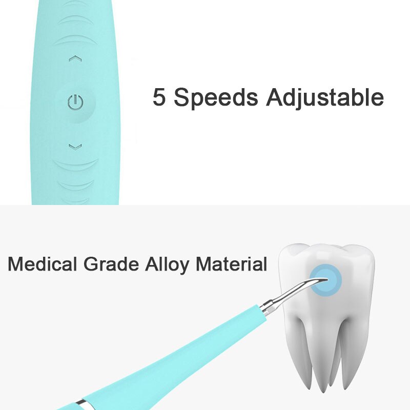 Ultrasonic Dental Scaler Teeth Cleaner Tooth Calculus Remover Oral Tooth Stains Tartar Sonic Whitening Tool 5 Speeds Adjustable