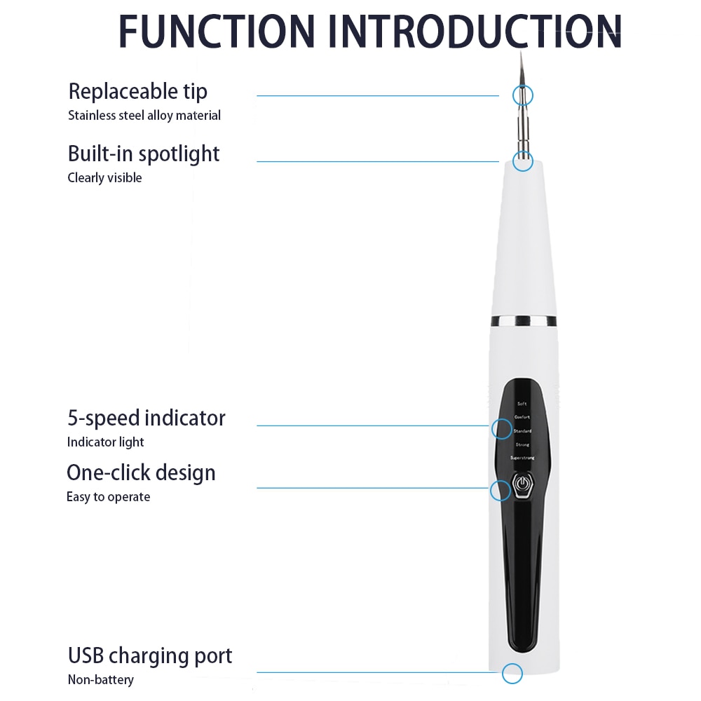 New 5 Modes Ultrasonic Dental Scaler Water Tooth Cleaner Sonic Dental Calculus Remover Dental Scaling Tools with LED Spotlight