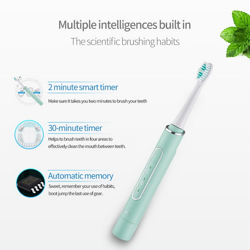 Ultrasonic Electric Toothbrush Wireless Rechargeable Sterilization Sonic Toothbrush Cleansing 2-In-1 IPX7 Waterproof Toothbrush