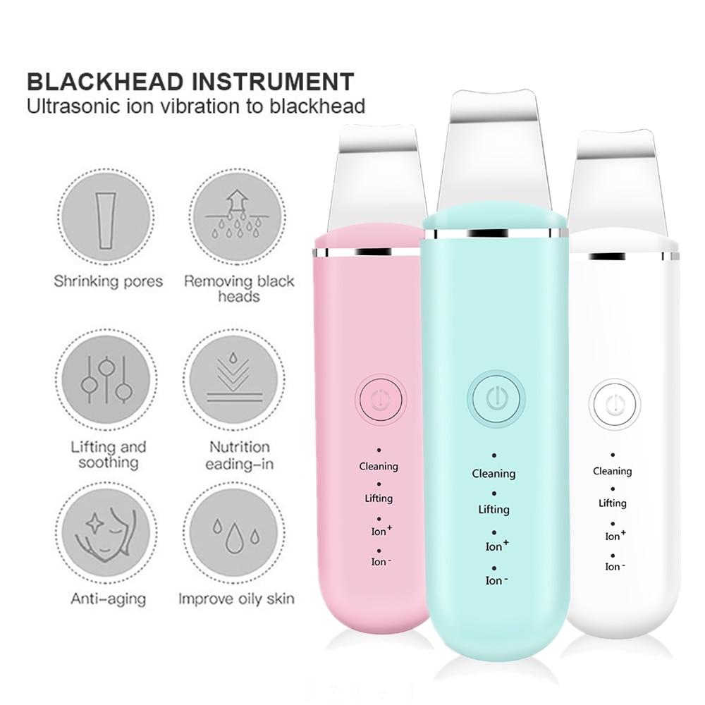 Ultrasonic Skin Scrubber Facial Pore Cleaner Ion Acne Blackhead Remover Peeling Shovel Cleaner Facial Massager Face Lift Machine