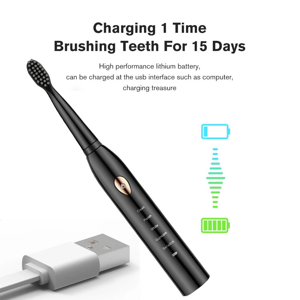 Ultrasonic Sonic Electric Toothbrush Rechargeable Waterproof Houseehold Whitening Toothbrush Adult Timer Teeth Brush