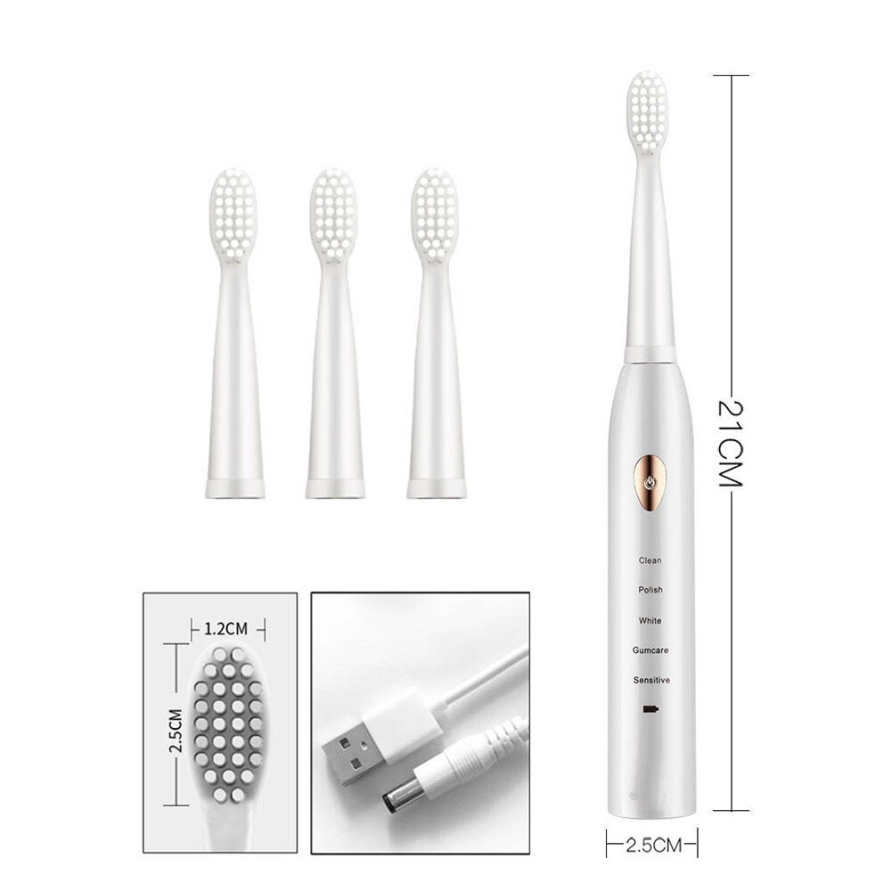 Ultrasonic Sonic Electric Toothbrush Rechargeable Waterproof Houseehold Whitening Toothbrush Adult Timer Teeth Brush