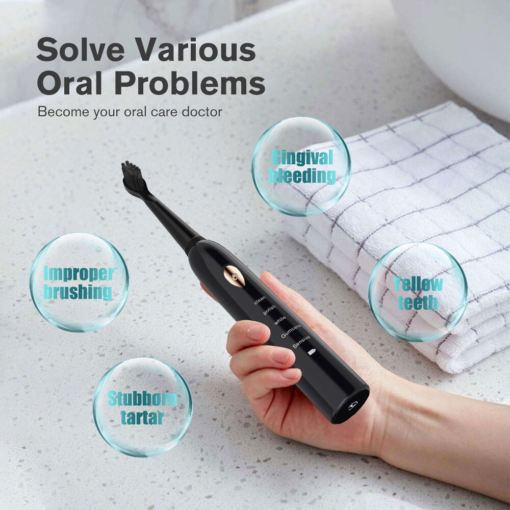 Ultrasonic Sonic Electric Toothbrush Rechargeable Waterproof Houseehold Whitening Toothbrush Adult Timer Teeth Brush