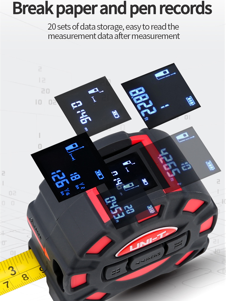 UNI-T 50M 60M Laser Electronic Tape Measure LM50T LM60T Roulette Laser Digital Ruler LCD Display Retractable Measuring Tool