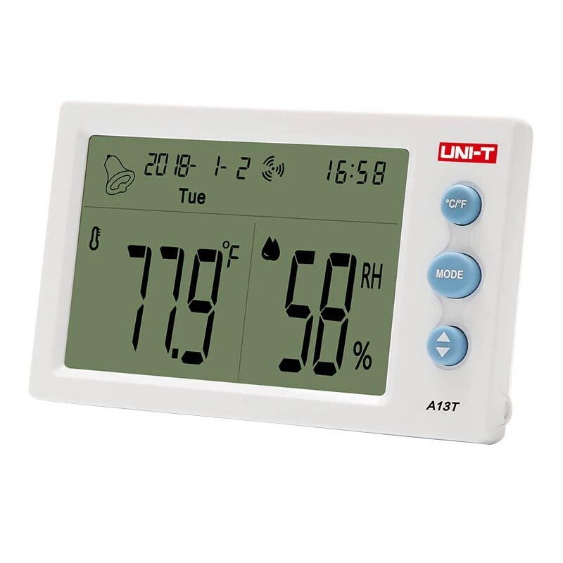 UNI-T A13T Temperature Humidity Meter; Indoor temperature and humidity table, time/date/week/temperature humidity display