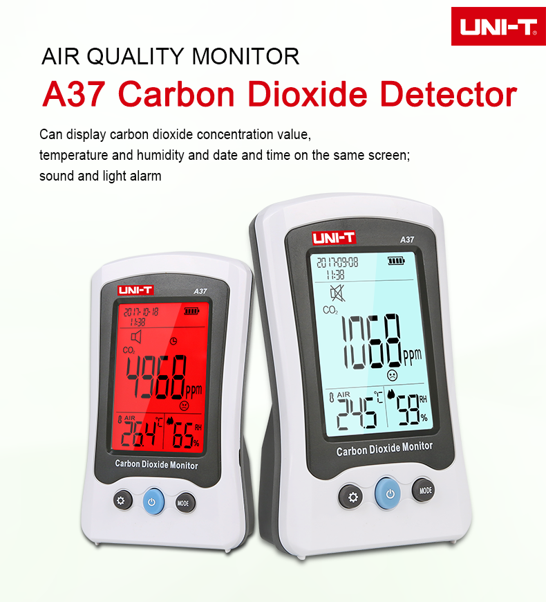UNI-T A37 CO2 Air Analyzer Quality Meter Carbon Dioxide Detector Temperature Humidity Monitor Infrared NDIR Time Display