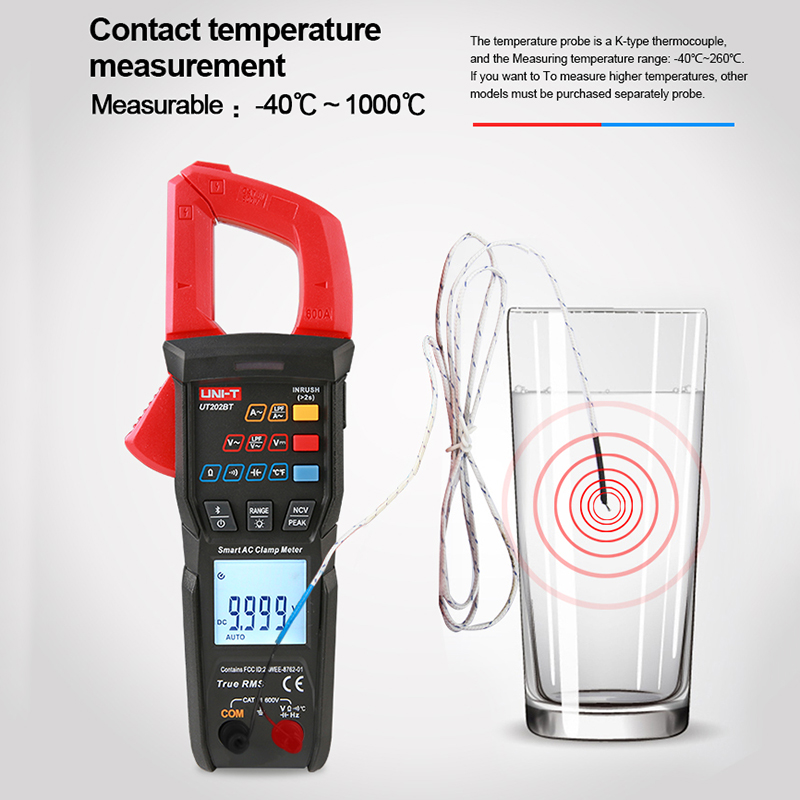 UNI-T Clamp Meter UT202S UT202BT 600A AC Amperometric Clamp Digital Voltmeter Temperature Capacitance Tester